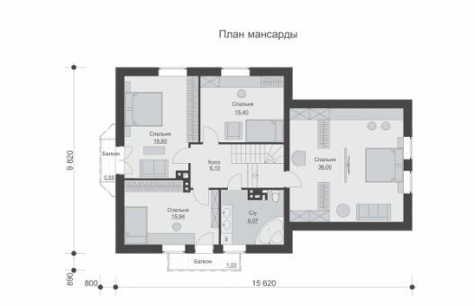 Проект одноэтажного жилого дома с мансардой, террасой и гаражом