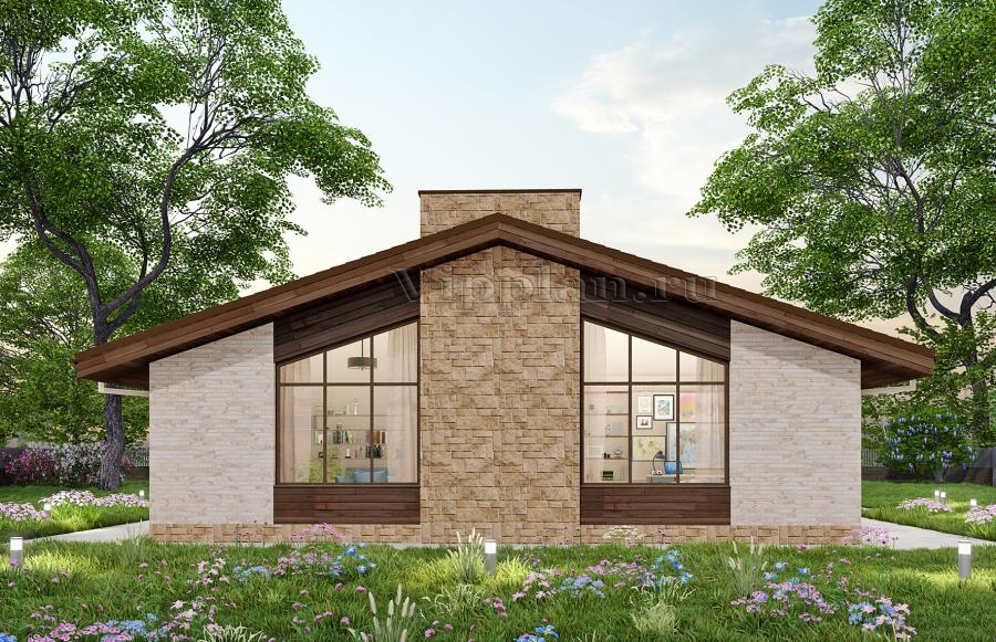 Одноэтажный дом с террасой  и без чердачного перекрытия.